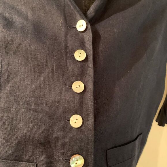Talbots Navy Linen & Shell Button Blazer sz S - Picture 2 of 5